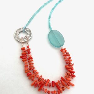 Coral and Aqua Necklace II