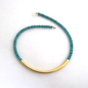 Turquoise Rondel Gold Tube Necklace II