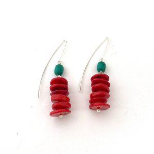 Red Coral Turquoise Earrings