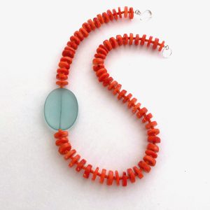 Coral Aqua Seaglass Necklace II